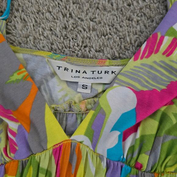 Trina Turk Sundress Tropical Print Midi Dress Sz S Resort Vacation Babydoll - Picture 5 of 7